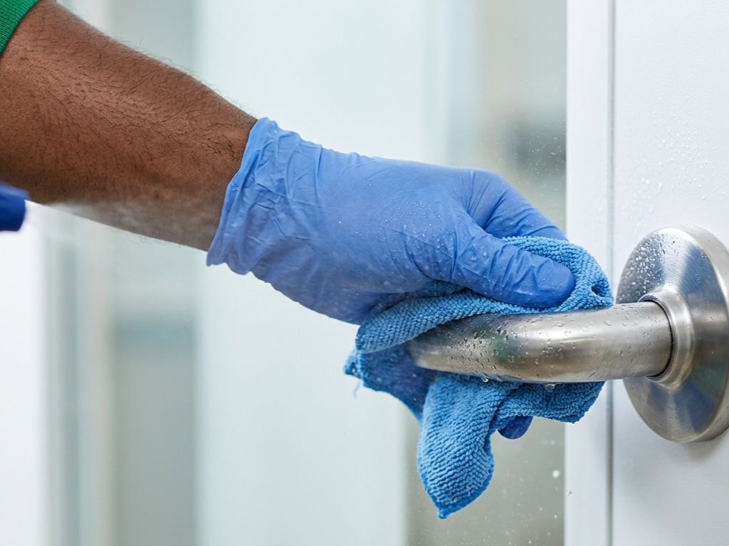 Disinfecting a high-touch door handle